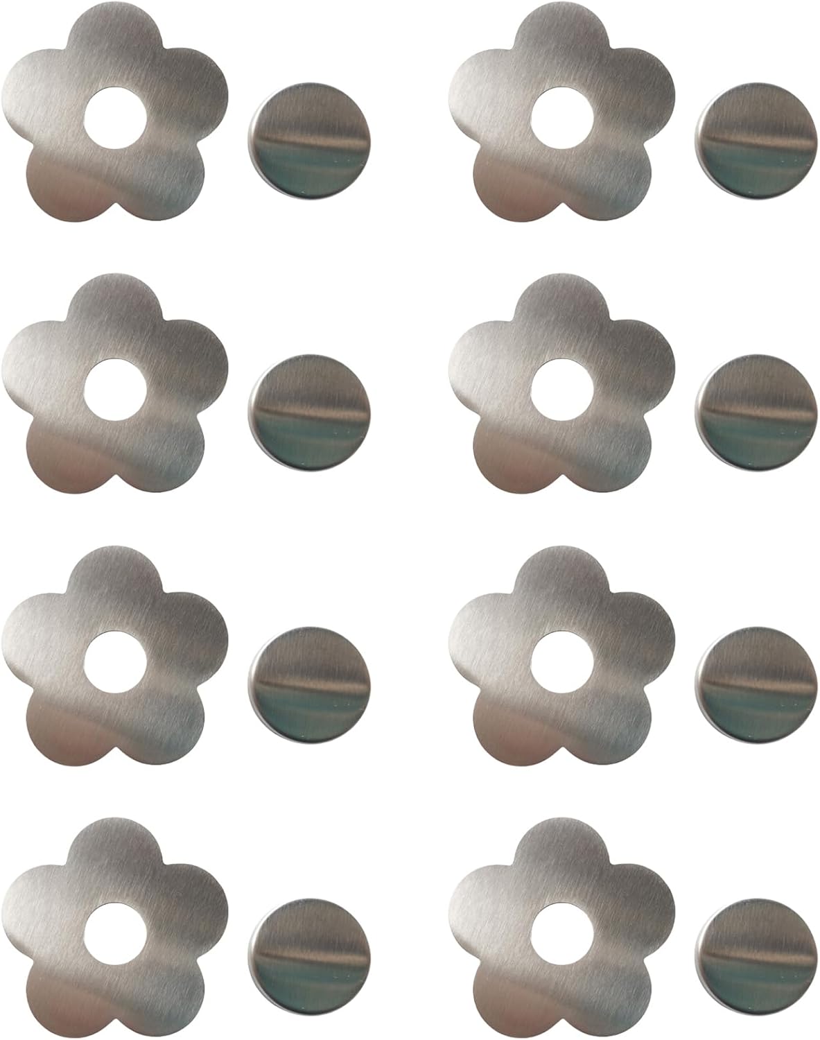 Tablecloth clips - Tablecloth weights - Magnetic clips - Tablecloth holder - Garden accessories - Picnic accessories - Windstopper tablecloth - Table accessories - Outdoor dining - Magnetic weight - Flower design - Silver - 8 pieces