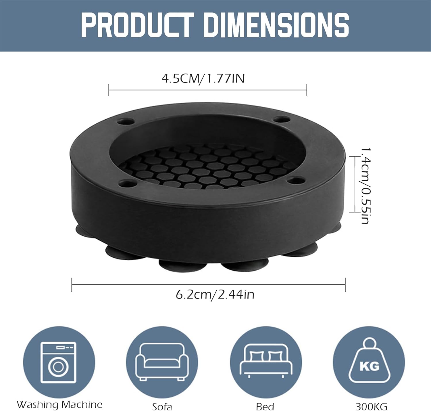 Washing machine vibration dampers - Washing machine feet - Anti-vibration pads - Appliance accessories - Sound dampener - Washing machine riser - Anti-slip mat - Dryer accessories - Vibration damper - Floor protection - Washing machine damper - Black - Pa