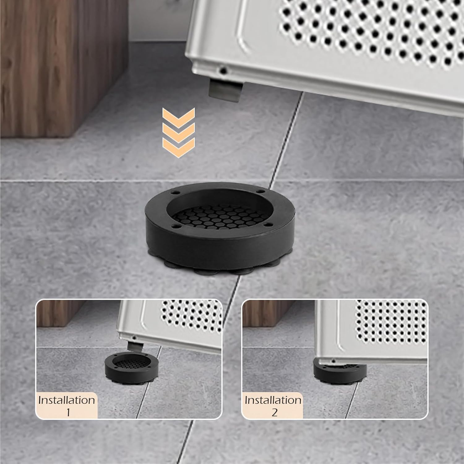 Washing machine vibration dampers - Washing machine feet - Anti-vibration pads - Appliance accessories - Sound dampener - Washing machine riser - Anti-slip mat - Dryer accessories - Vibration damper - Floor protection - Washing machine damper - Black - Pa