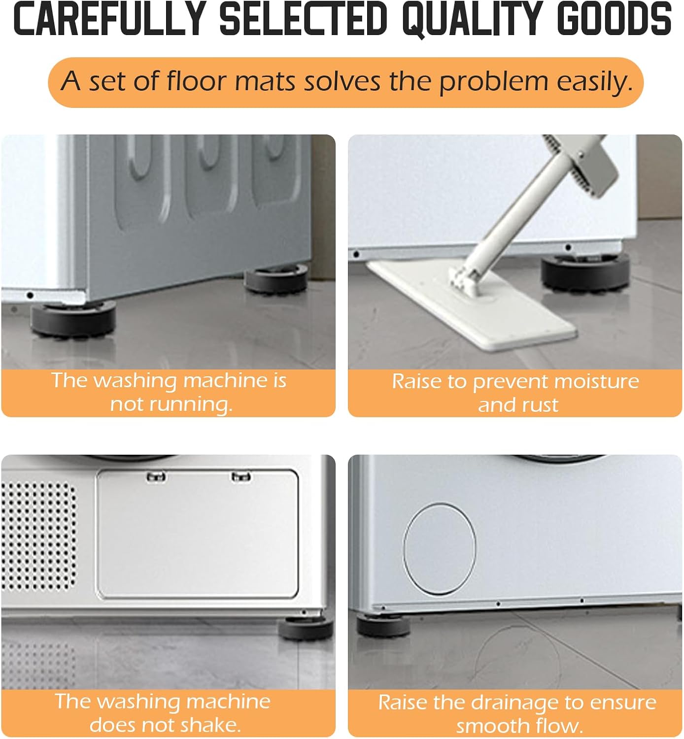 Washing machine vibration dampers - Washing machine feet - Anti-vibration pads - Appliance accessories - Sound dampener - Washing machine riser - Anti-slip mat - Dryer accessories - Vibration damper - Floor protection - Washing machine damper - Black - Pa