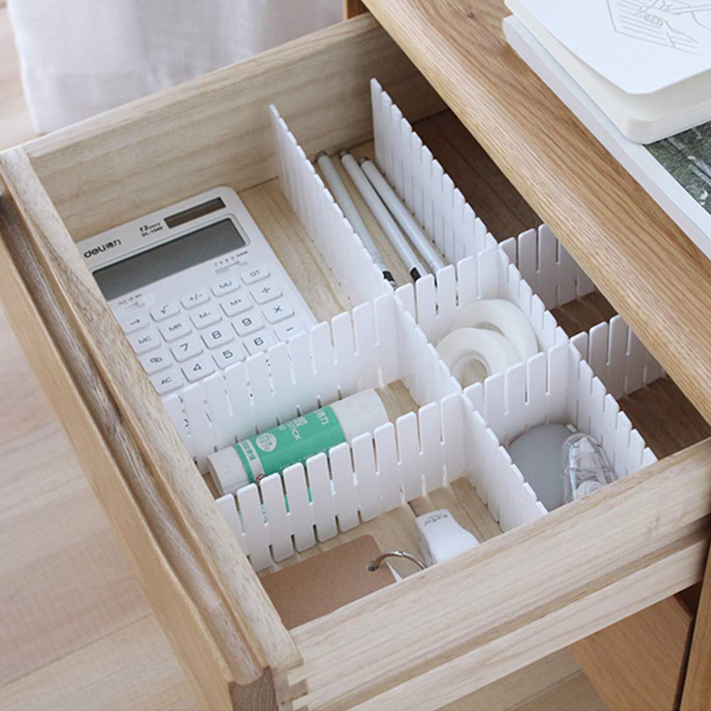 Drawer dividers - Drawer organizer - Storage system - Adjustable drawer divider - Desk organizer - Kitchen drawer organizer - Make-up organizer - Wardrobe organizer - Drawer division - Sock organizer - Underwear organizer - 2mm - 47x7cm - White - 8 pieces