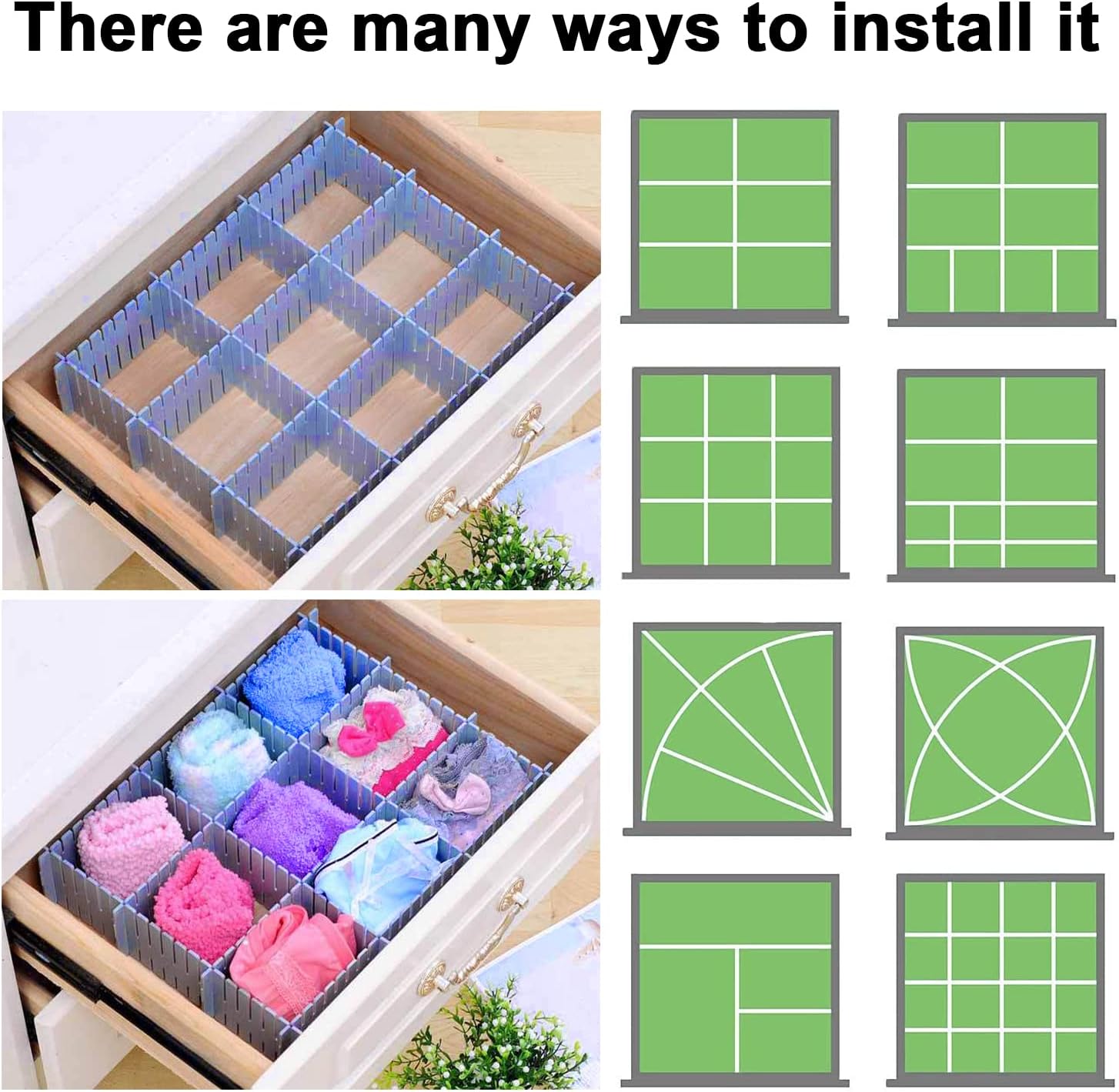 Drawer dividers - Drawer organizer - Storage system - Adjustable drawer divider - Desk organizer - Kitchen drawer organizer - Make-up organizer - Wardrobe organizer - Drawer division - Sock organizer - Underwear organizer - 2mm - 47x7cm - Blue - 8 pieces