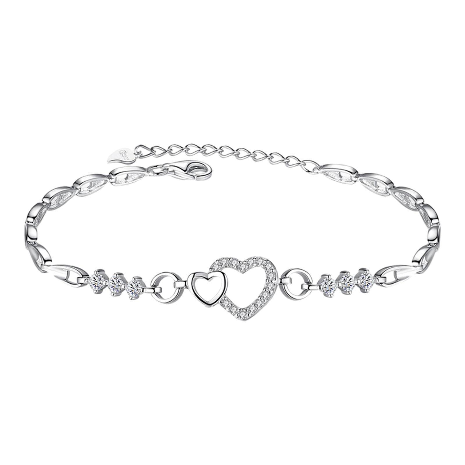 Chmadoxn Toddler Toys, Baby Toys Amethyst Plated 925 Bracelet Love Heart-shaped Hand Jewelry Female Zircon Heart To Heart Jewelry Toys for Kids, Birthday Gifts, First Birthday Gifts 2.3×2×0.8 in PP