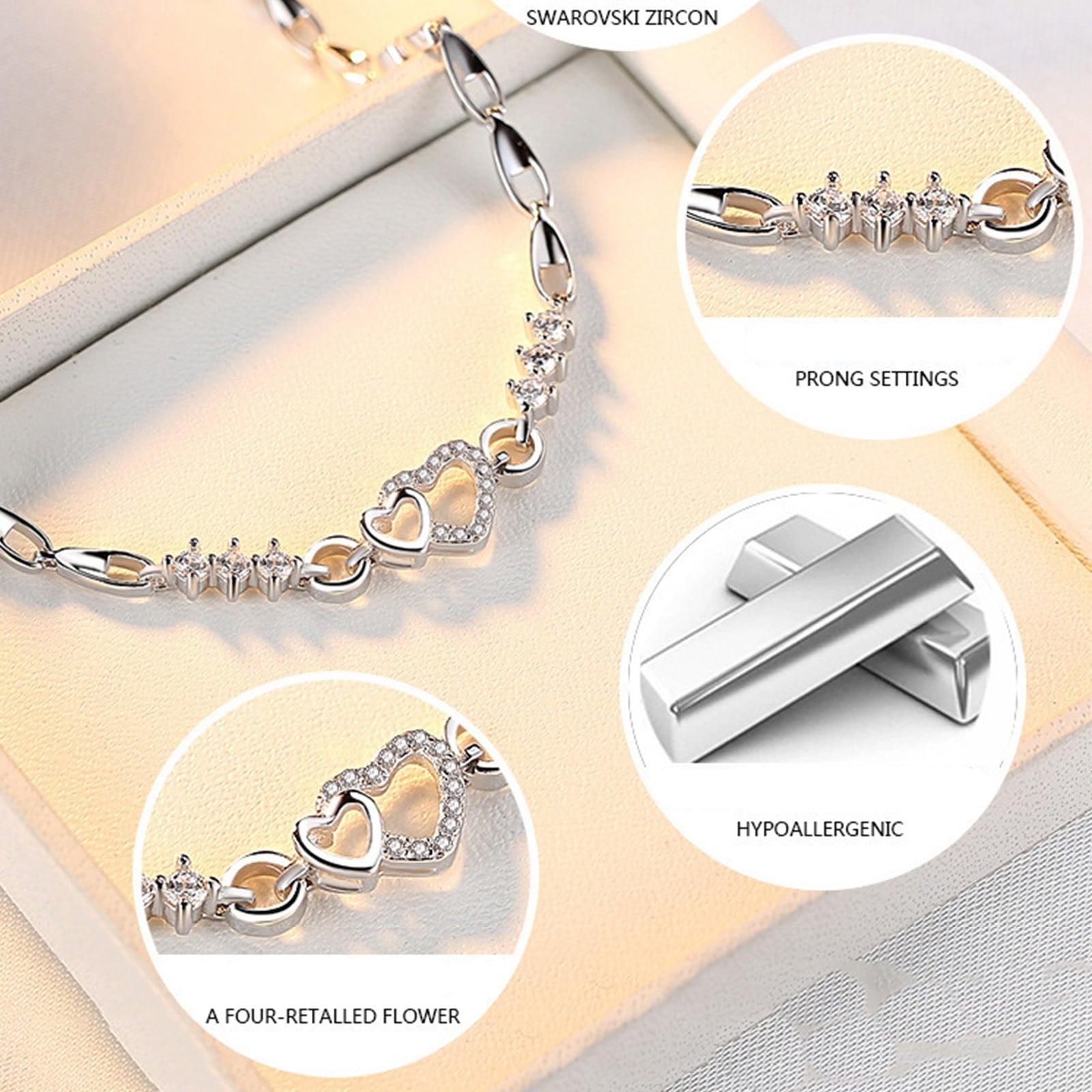 Chmadoxn Toddler Toys, Baby Toys Amethyst Plated 925 Bracelet Love Heart-shaped Hand Jewelry Female Zircon Heart To Heart Jewelry Toys for Kids, Birthday Gifts, First Birthday Gifts 2.3×2×0.8 in PP