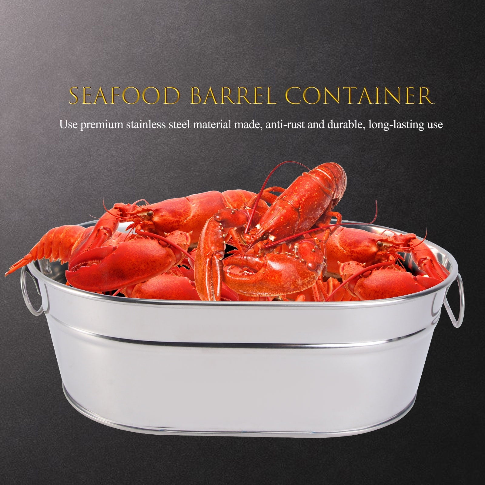 HOOWIFFY Large Capacity Stainless Steel Seafood Bucket for Serving Seafood in Restaurants and Home Tableware 1 Piece