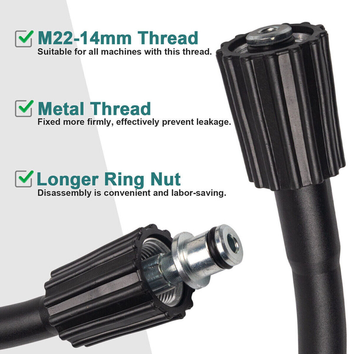 15M (50FT) High-Pressure Washer Hose - 5800 PSI Heavy-Duty Cleaning Hose with Longer Ring Nut
