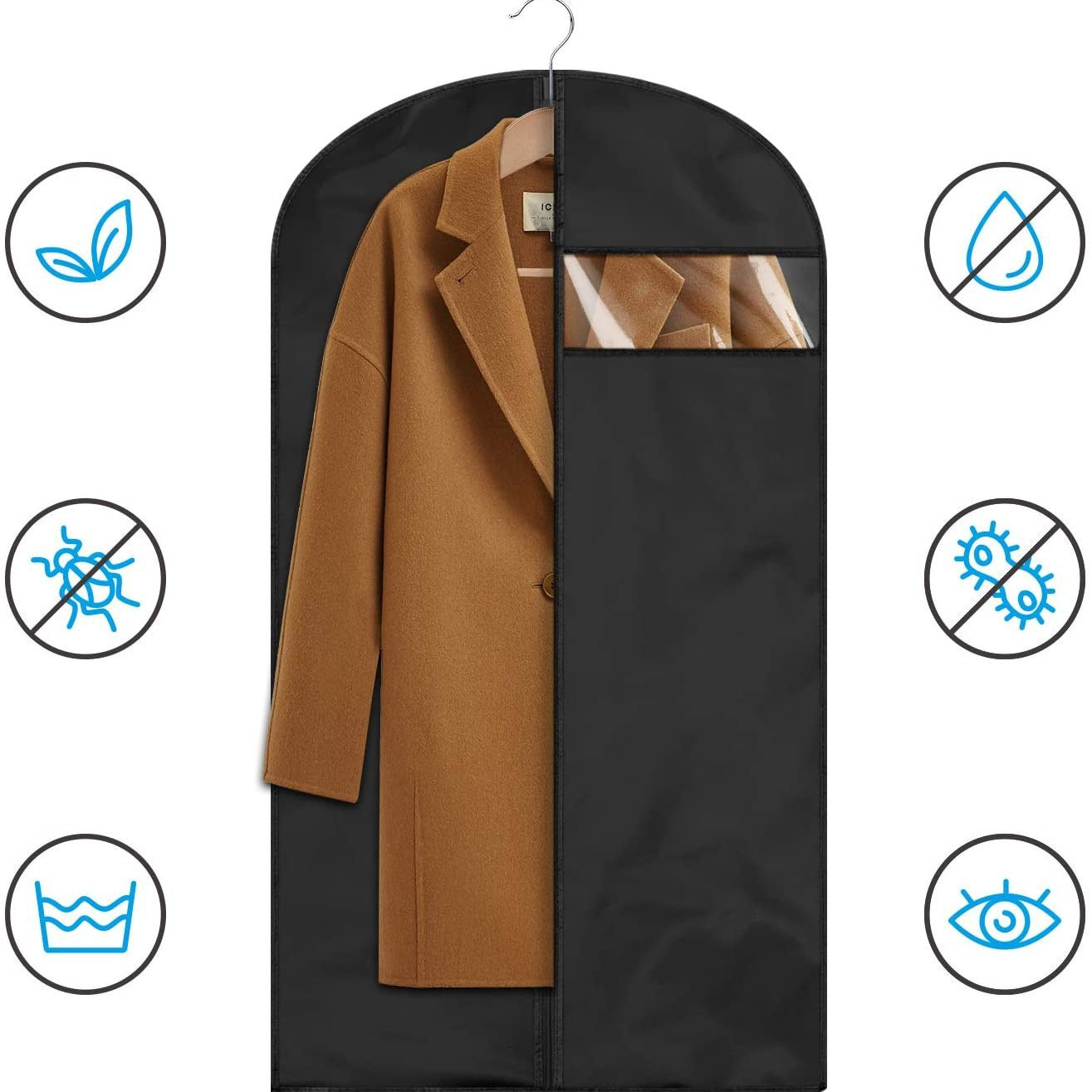 2 pieces of grey breathable three-dimensional clothing dust cover hanging bag, dust-proof and moisture-proof bag hanging suit overcoat, 60*165cm