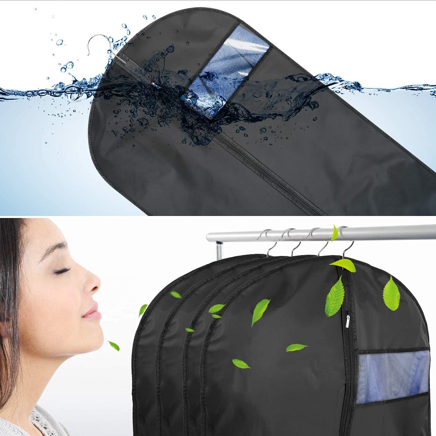 2 pieces of grey breathable three-dimensional clothing dust cover hanging bag, dust-proof and moisture-proof bag hanging suit overcoat, 60*165cm