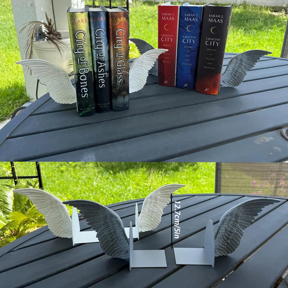 Angel Wings Bookends – 3D Printed Book Holder, Fantasy & Gothic Bookshelf Decor, Fae-Inspired Gift for Book Lovers