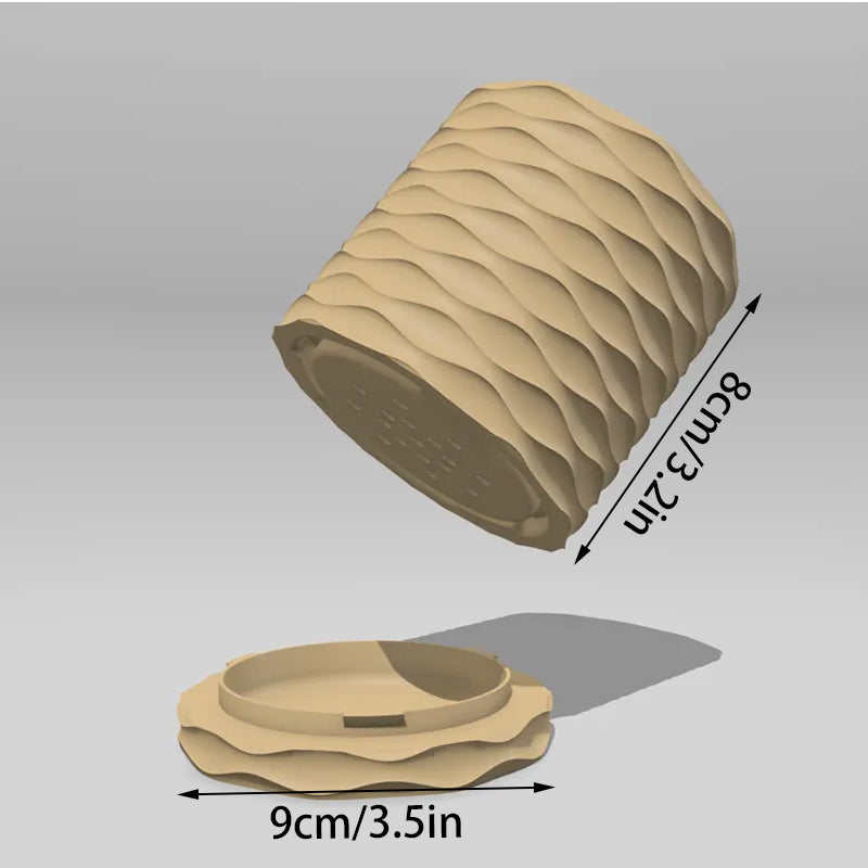 3D Printed Modern Wave Flower Pot - Water-Storing Rotating Base, Army Green, Single Piece