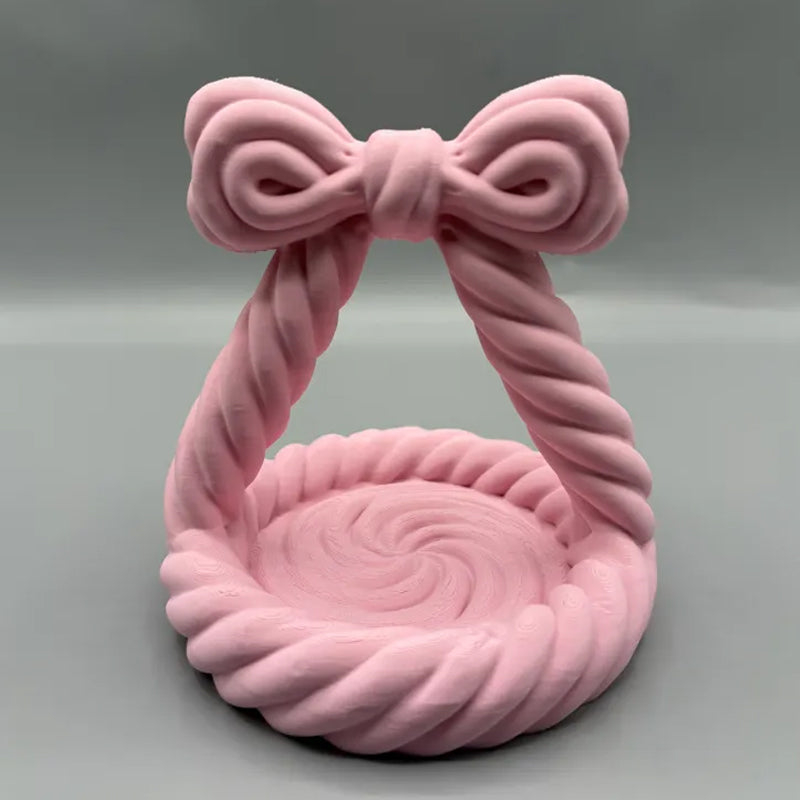 3D Printed Charming Bow Jewelry Tray - Twisted Hemp Rope Storage Tray,
pink