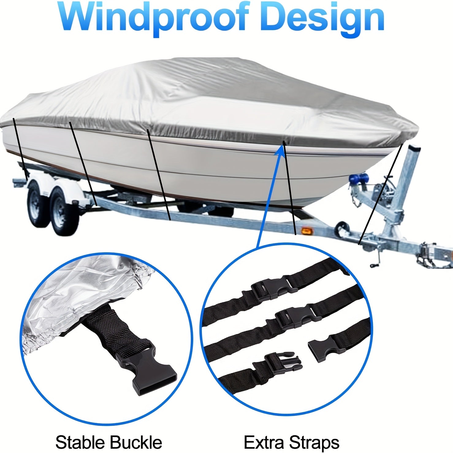 Trailerable Boat Cover – Heavy Duty Waterproof Tarp with Storage Bag, Designed for V-Hull, Fish & Ski, Runabout, Bass & Fishing Boats,21-24FTBlack
