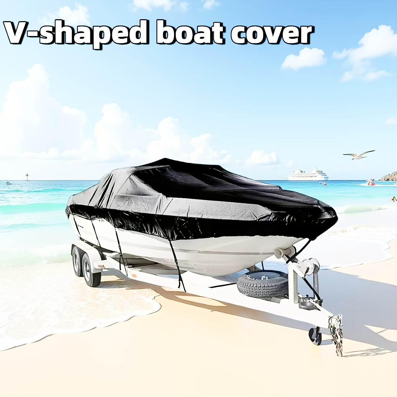Trailerable Boat Cover – Heavy Duty Waterproof Tarp with Storage Bag, Designed for V-Hull, Fish & Ski, Runabout, Bass & Fishing Boats,21-24FTBlack