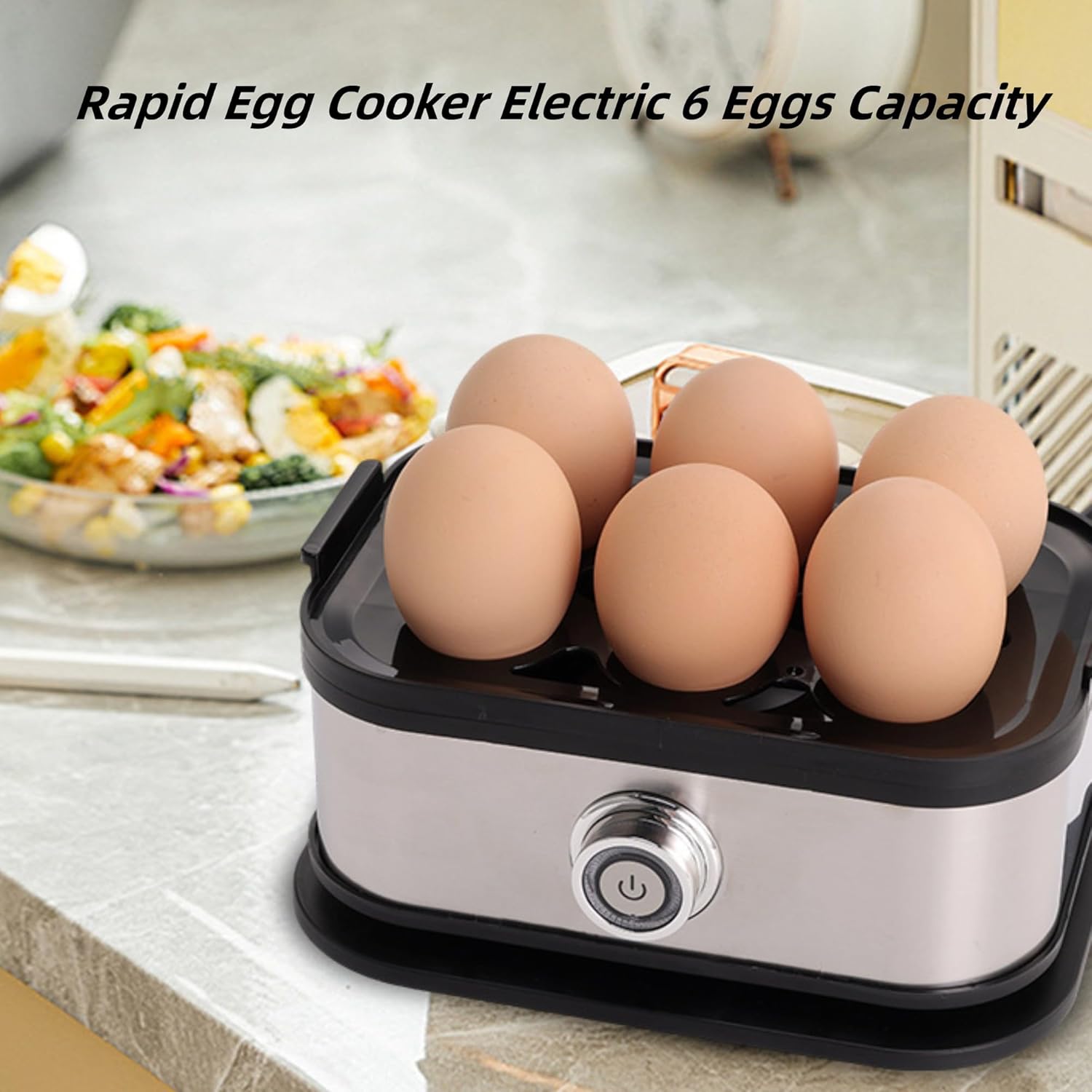 Smart Egg Cooker with Auto Shut, Multi-function Rapid Eggs Cooker Electric 6 Egg Capacity, Hard Boiled, Medium, Soft Boiled Egg Cooker with Knob Controled Auto Shut-Off Function