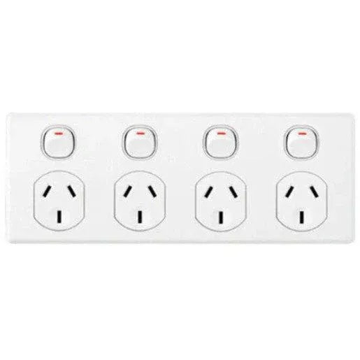 Clipsal Power Point Flush Mount Standard 4 Gang 10A 250V 2 Pole Horizontal White | C2015D4WE