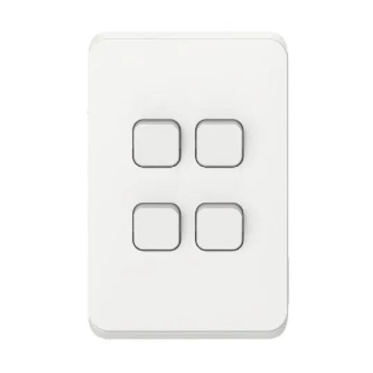 Clipsal Iconic Switch Flush Mount Rocker Standard 4 Gang 10A/AX 250V 1 Pole 1/2 Way Vertical Vivid White | 3044VAVW