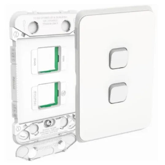 Clipsal Iconic Switch Grid Plate & Skin Flush Mount 2 Gang Horizontal/Vertical Vivid White | 3042VHVW