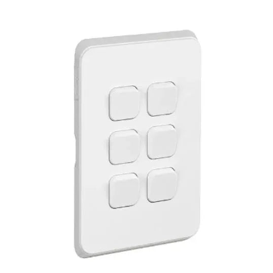 Clipsal Switch Cover Skin Flush Mount Standard 6 Gang w/Solid Edge Horizontal/Vertical Extra Vivid White | 3046C-XW