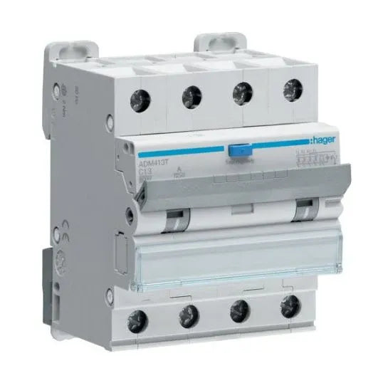 Hager Combination RCD Circuit Breaker RCBO 4Pole 25 Amp 230/400-240/415V AC 6kA DIN Rail | ADM425T