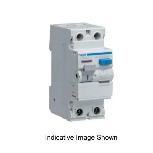 Hager Safety Switch RCCB Type A 2Pole 40A 230V 6kA 30mA 2Module 35mm DIN Rail Mount IP20 | CDA240T