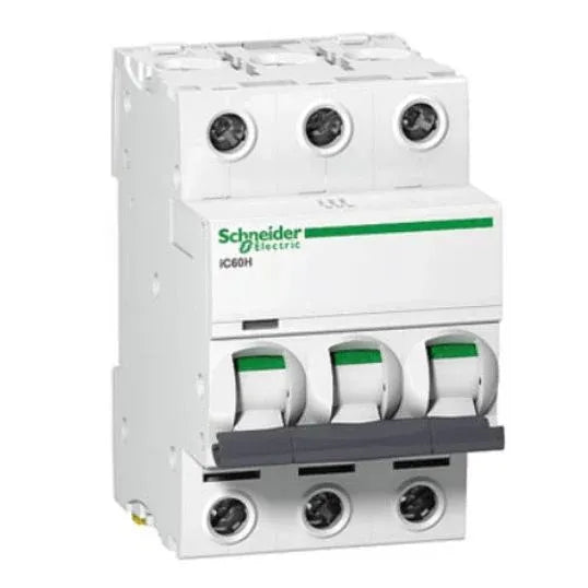 Schneider Miniature Circuit Breaker C Curve 63Amp 10 kA 3Pole 3Module 54mm DIN Rail/Clip-On Mount | A9F54363