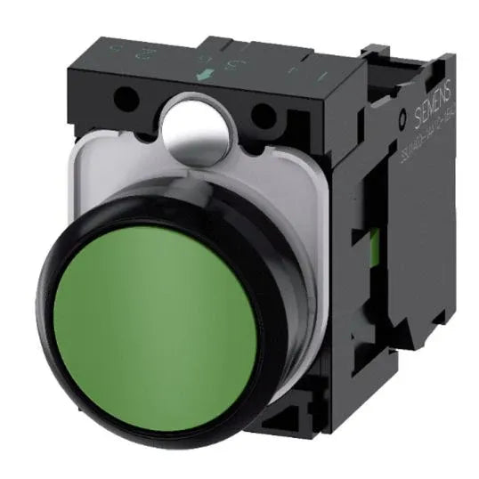 Siemens Sirius ACT Pushbutton 22mm Round Flat Momentary 1NO 500VAC/DC Plastic Green | PB-P-GRN