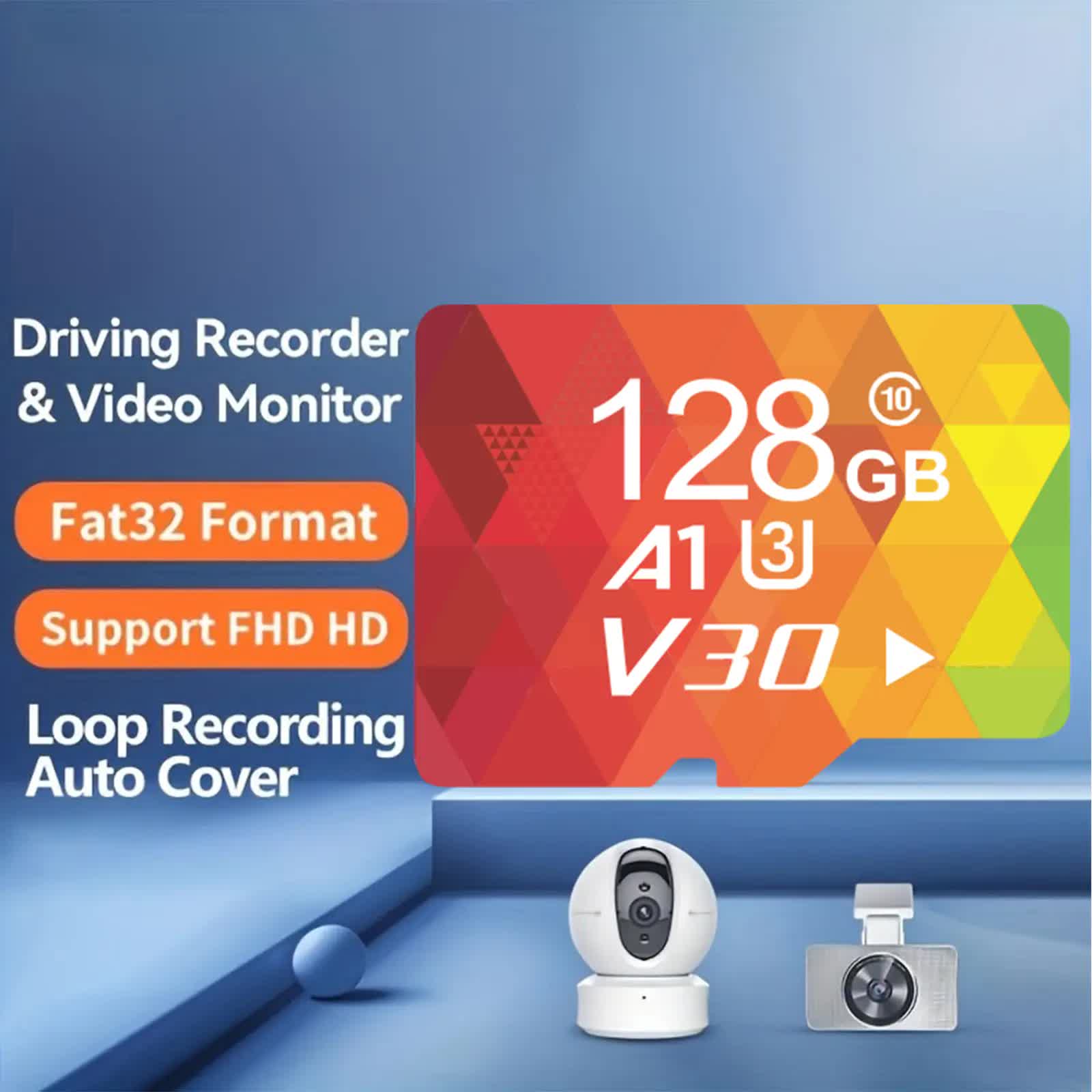 1PCS 128G Memory Cards, U3 A1 Class 10, Up To 100MB/s, Micro SD TF For Security Monitor/Full HD Video Recording/Tablet/Phone/ Surveillance Camera/Dash Camera/Car Speaker/Game Console