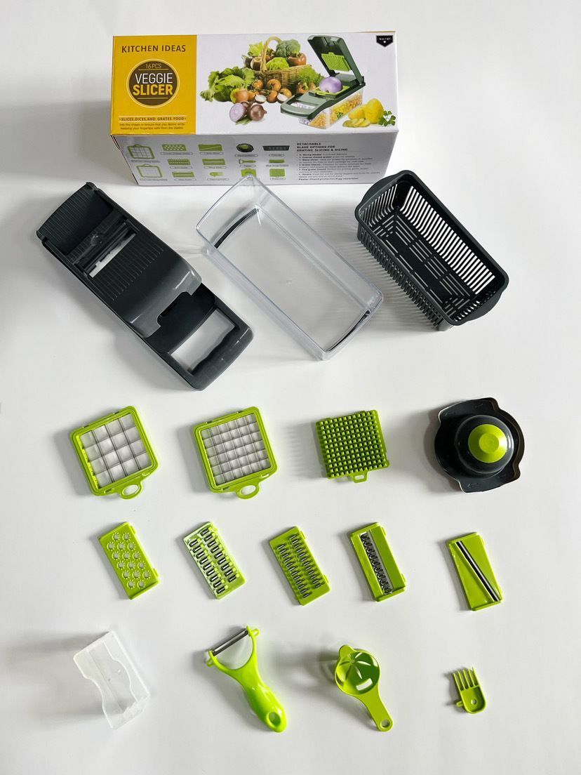 16-in-1 Vegetable Chopper (3 Blades+Square Tool)