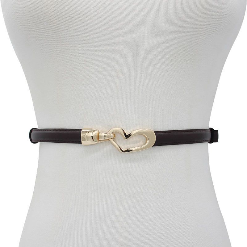 2-Pack Dark-Brown Adjustable Skinny Belt with Heart Buckle