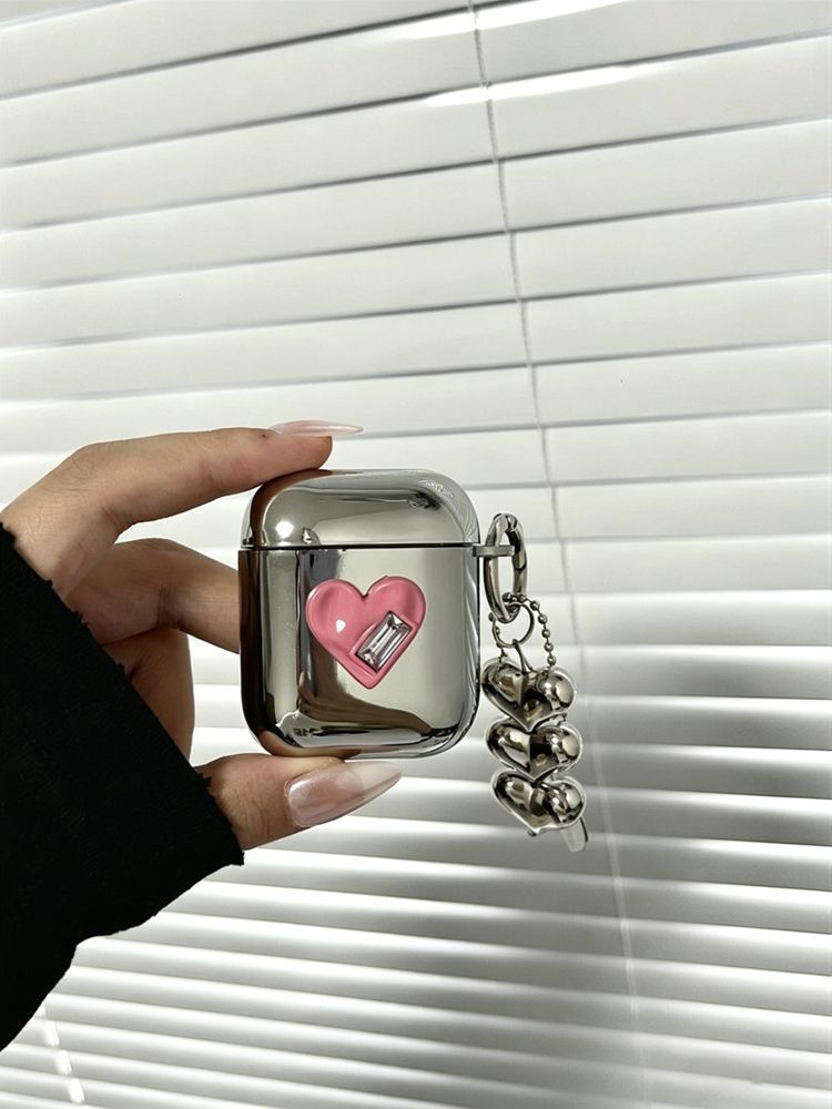 Pink Framed Heart Plated Case + 3 Heart Pendants AirPods Pro