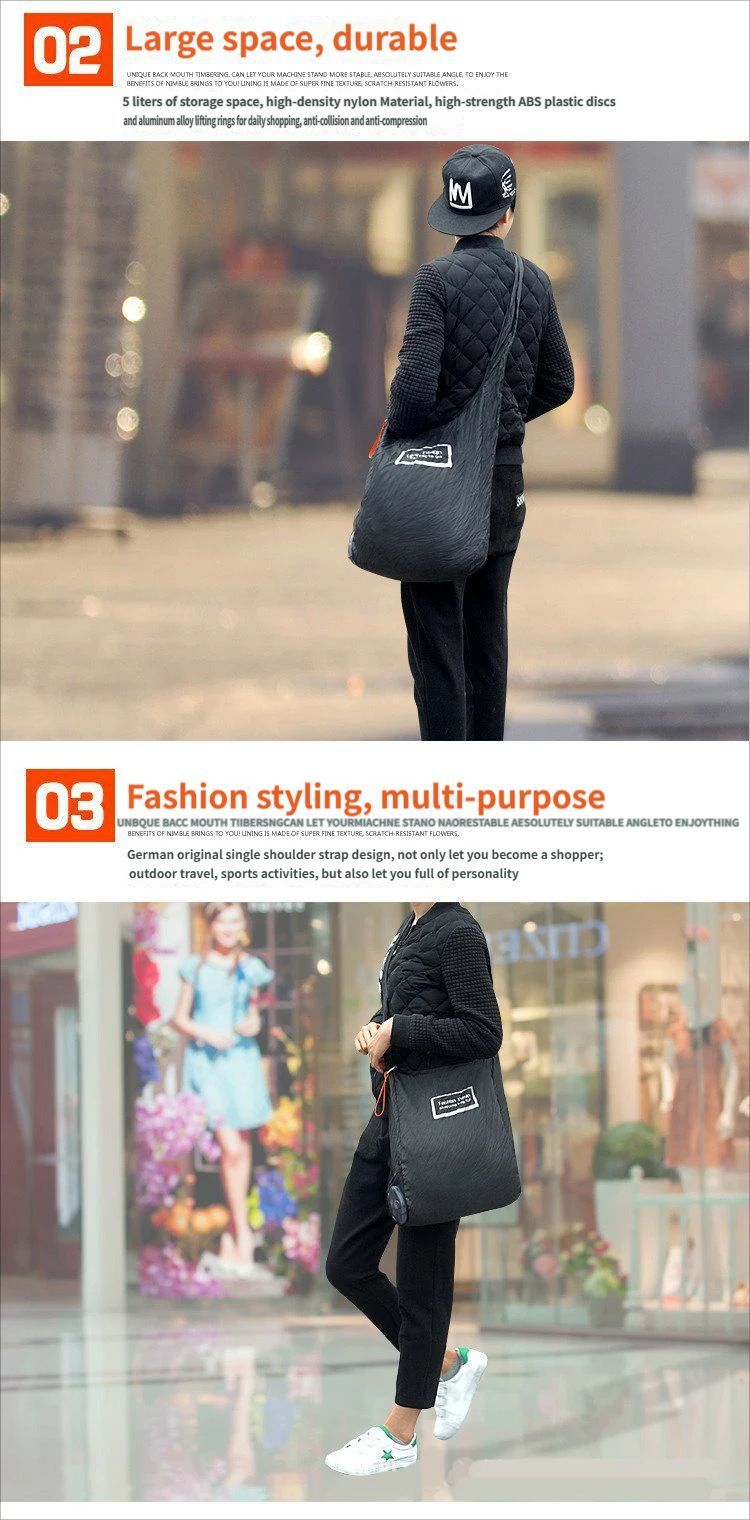 Portable folding shopping bag-Black