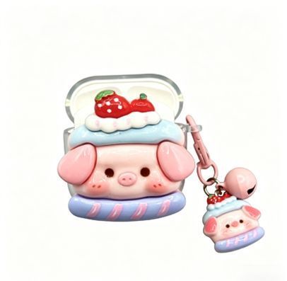 Strawberry Hat Pig Bluetooth Earphone Case + pendant AirPods 1/2