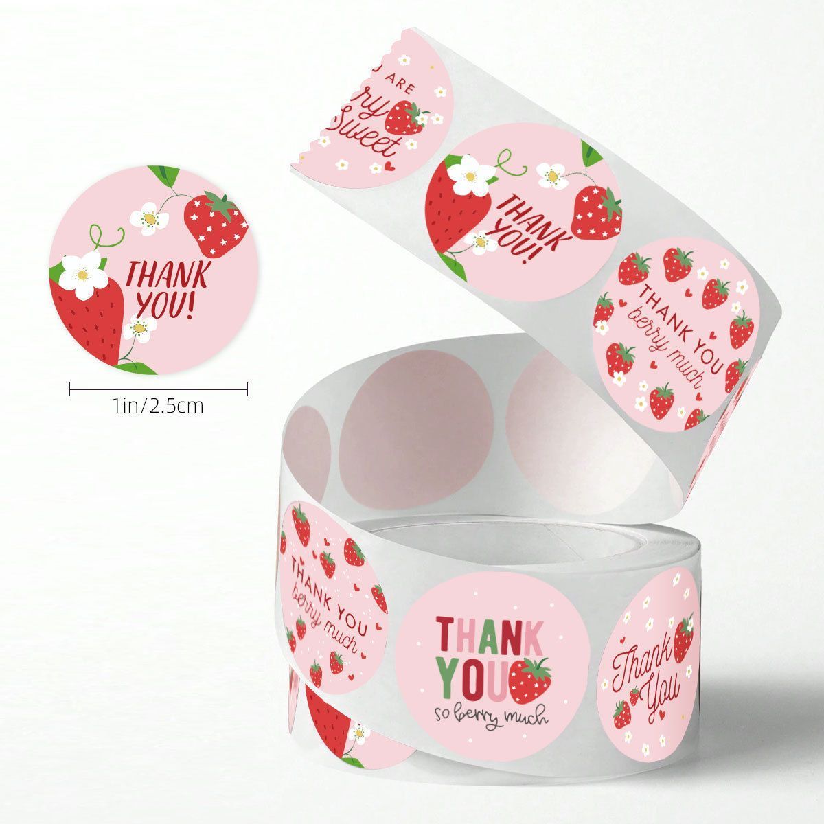 Strawberry Thank You Stickers 38mm 1 and a half inch