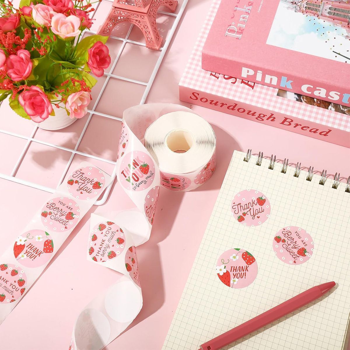 Strawberry Thank You Stickers 38mm 1 and a half inch