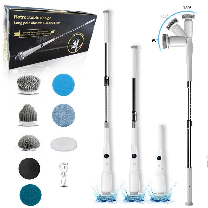 Electric Spin Scrubber Power Shower Cleaning Brush with Extendable Handle & 8 Brush Heads for Bathtub Tile Grout Kitchen Window and Floor
