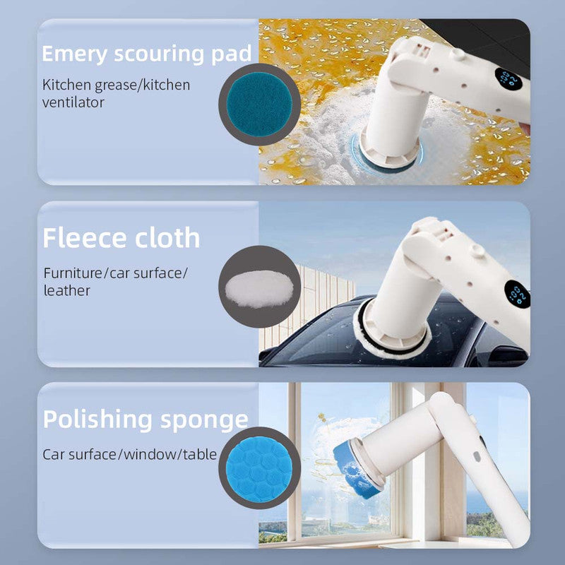 Electric Spin Scrubber Power Shower Cleaning Brush with Extendable Handle & 8 Brush Heads for Bathtub Tile Grout Kitchen Window and Floor