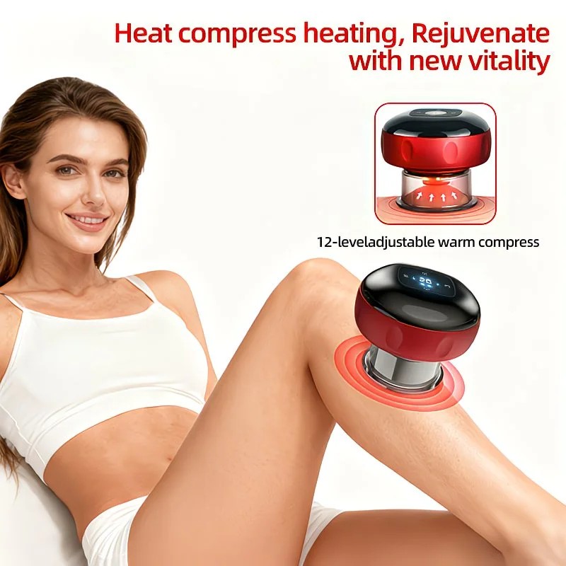 Smart Cupping Massager: Wireless & Portable/One-Button Pressure Release/12-Level Red Light Heat Therapy, Detachable & Easy to Clean, Full-Body Applicable for Circulation Boost, Revitalize Your Body and Mind at Home or On the Go,black