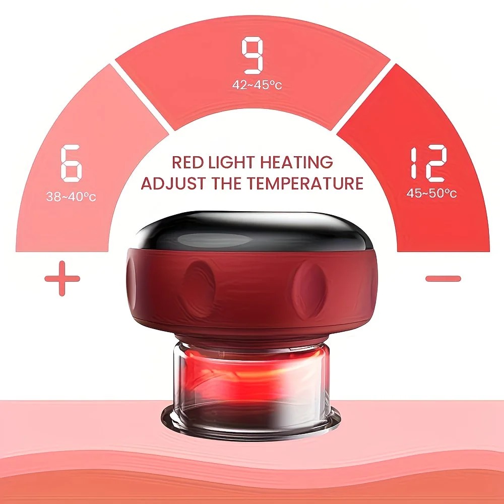 Smart Cupping Massager: Wireless & Portable/One-Button Pressure Release/12-Level Red Light Heat Therapy, Detachable & Easy to Clean, Full-Body Applicable for Circulation Boost, Revitalize Your Body and Mind at Home or On the Go,black