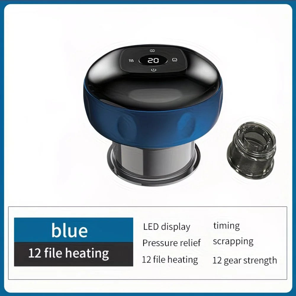 Blue Smart Cupping Massager: Wireless & Portable/One-Button Pressure Release/12-Level Red Light Heat Therapy, Detachable & Easy to Clean, Full-Body Applicable for Circulation Boost, Revitalize Your Body and Mind at Home or On the Go