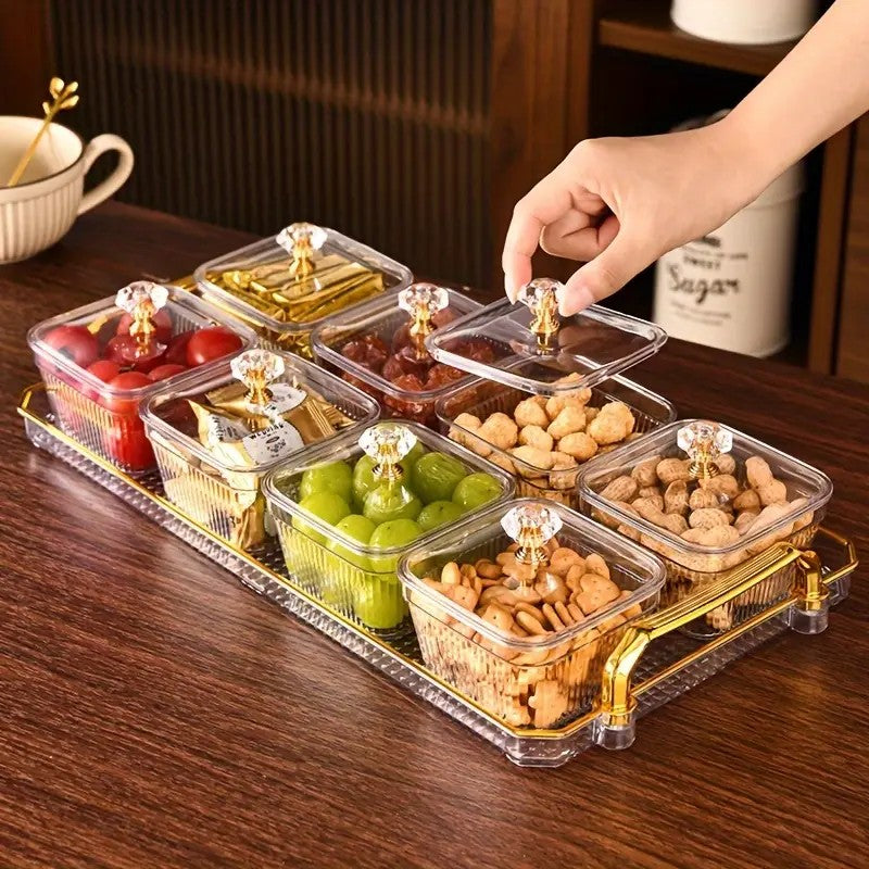 1-Piece 8-Compartment Snack Tray, BPA-Free Plastic Food-Grade Snack Organizer, Perfect for Nuts, Fruits, Candies, Potato Chips - Elegant Gold Decor for Home Entertainment, Party Snack Table Decoration, Party Snack Storage Box | Gold-Plated Tray