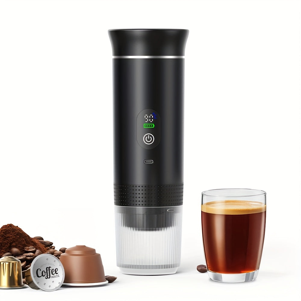 Portable 20Bar High - Pressure Extraction Coffee Machine, 80ml Stainless Steel Water Tank + Foldable Stand, Low - Battery Alert & Real - Time Temperature Control, Enjoy Barista - Quality Coffee on the Go, at Office or While Driving,Grey