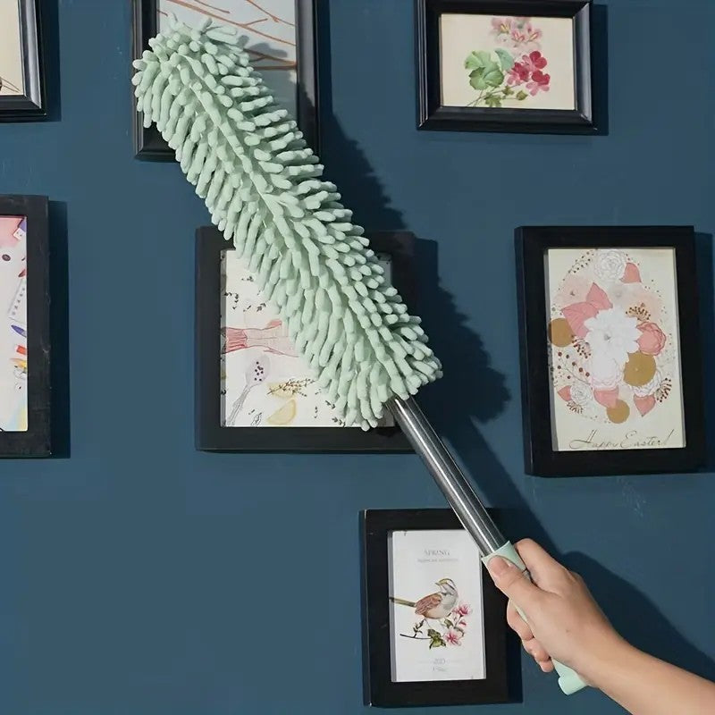 khaki Household Cleaning Duster / Static Duster / Dust Sweeper / Telescopic & Non-Shedding / Washable & Bendable / High-Reach Cleaning Tool / Cleaning Tools & Supplies