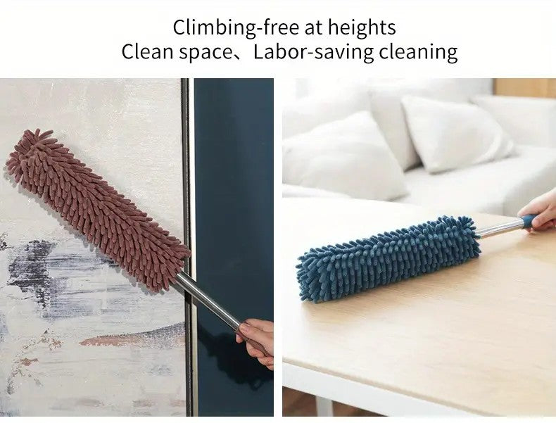 khaki Household Cleaning Duster / Static Duster / Dust Sweeper / Telescopic & Non-Shedding / Washable & Bendable / High-Reach Cleaning Tool / Cleaning Tools & Supplies