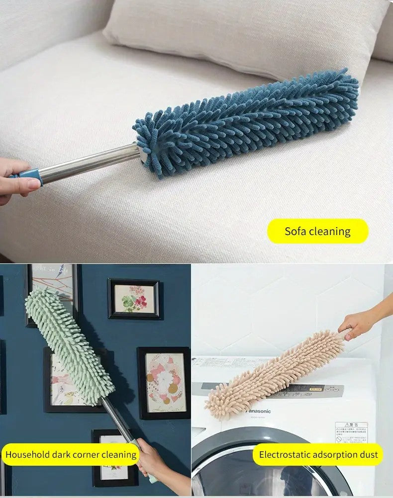 khaki Household Cleaning Duster / Static Duster / Dust Sweeper / Telescopic & Non-Shedding / Washable & Bendable / High-Reach Cleaning Tool / Cleaning Tools & Supplies