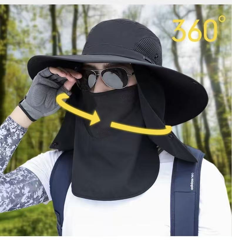 Army Green .Extra Wide Fishing Hat with Detachable Sun Visor and Neck Guard - The Perfect Choice for Summer Fishing, Hiking, and Outdoor Activities.