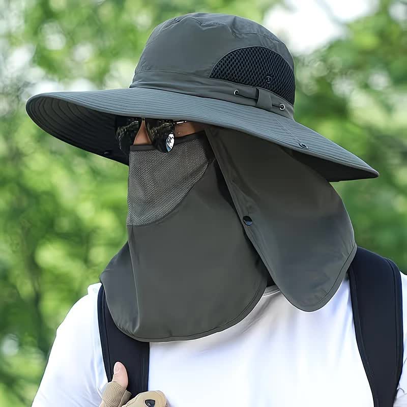 black,Extra Wide Fishing Hat with Detachable Sun Visor and Neck Guard - The Perfect Choice for Summer Fishing, Hiking, and Outdoor Activities