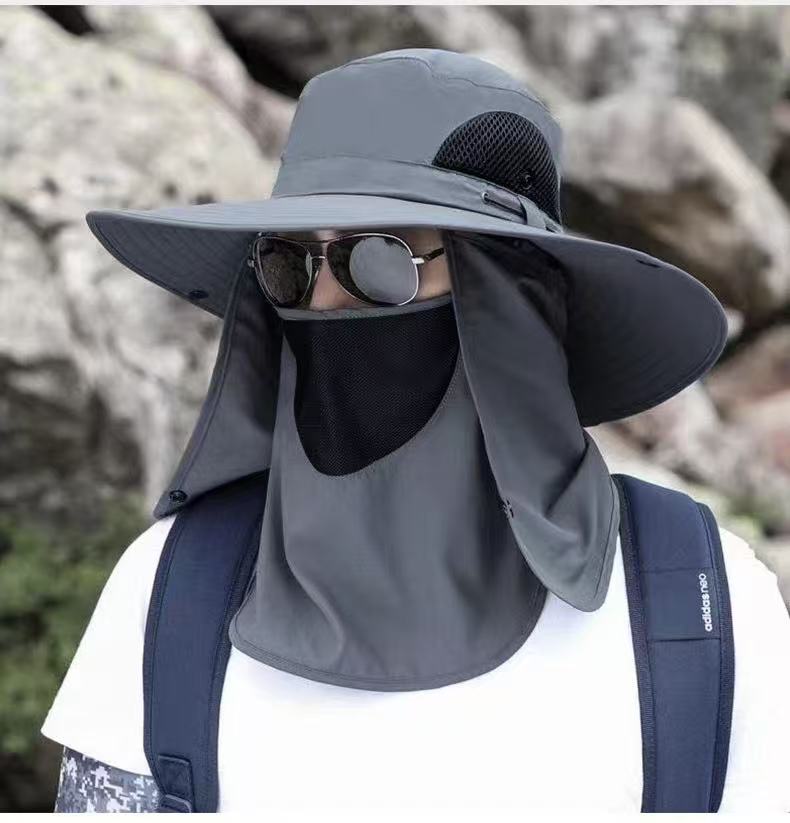 black,Extra Wide Fishing Hat with Detachable Sun Visor and Neck Guard - The Perfect Choice for Summer Fishing, Hiking, and Outdoor Activities