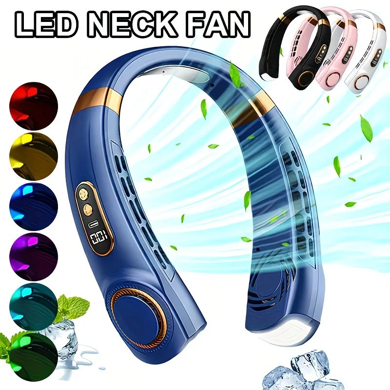 New Neck Hanging Fan Portable Mini USB Fan Personal Cooling Turbine Small Charging Quiet Lazy-Friendly.BLUE