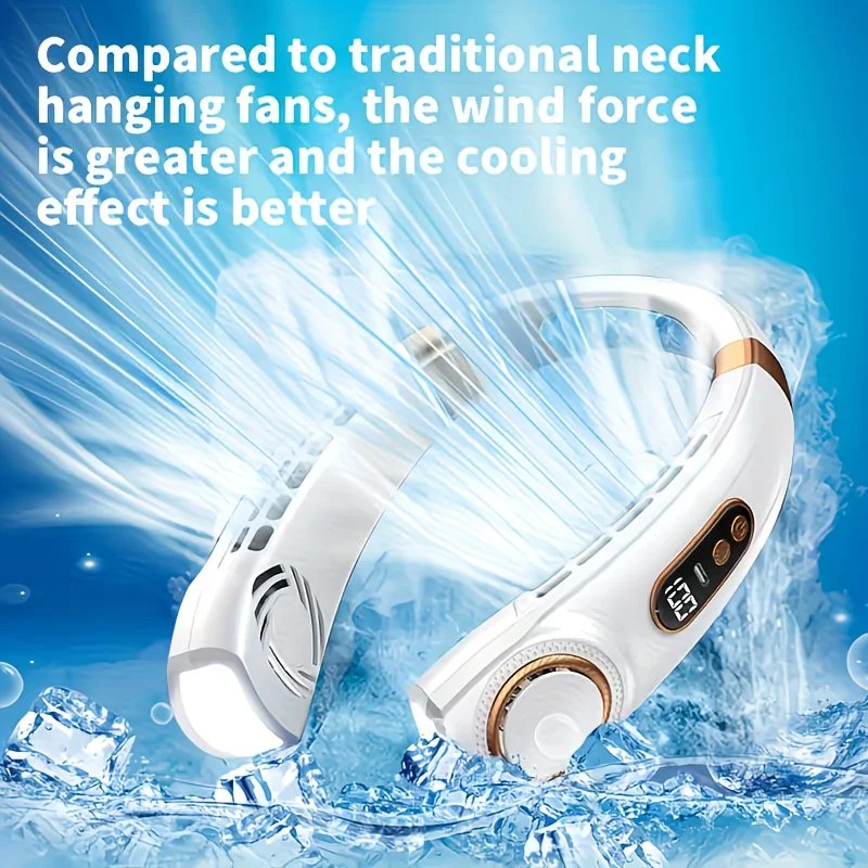 New Neck Hanging Fan Portable Mini USB Fan Personal Cooling Turbine Small Charging Quiet Lazy-Friendly.BLUE