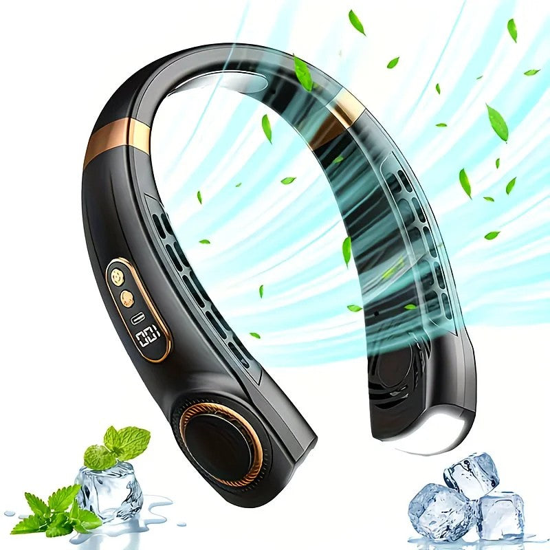 New Neck Hanging Fan Portable Mini USB Fan Personal Cooling Turbine Small Charging Quiet Lazy-Friendly.BLUE